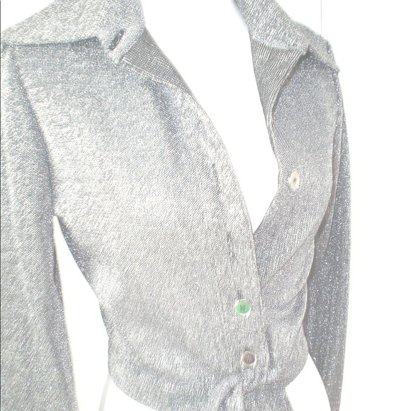 Vintage Bindi Black + Metallic Silver Lurex Cropped Jacket +Mini Skirt Set XS - Picture 4 of 15